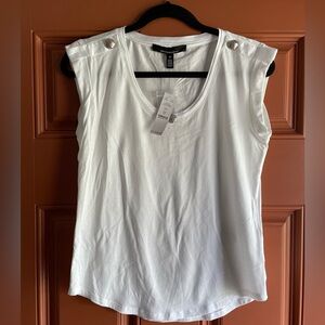 White House Black Market sailor button white tee shirt scoop neck
